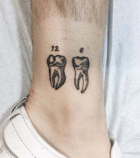 Molars Dental Tattoo Ideas, Dentist Tattoo, Tooth Tattoo, Molar Tooth, Inspired Tattoos, Fire Tattoo, Hand Poked Tattoo, Dental Teeth, Funny Tattoos