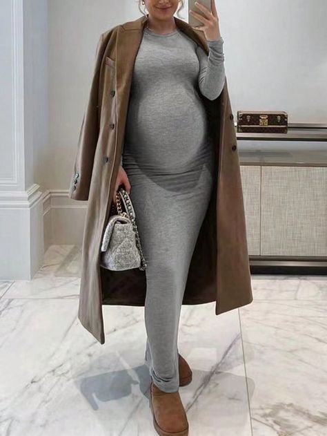 Pregnant New Years Outfit, Preg Outfits, Long Sleeve Bodycon Midi Dress, Fall Maternity Outfits, Casual Maternity Outfits, Maternity Casual, Casual Maternity Dress, Winter Maternity Outfits, Trendy Maternity Outfits