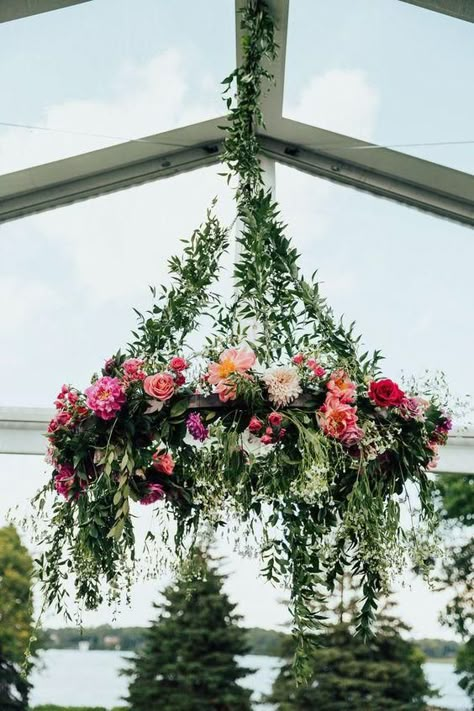 Midsommar Party, Chandelier Inspiration, Floral Chandeliers, Rustic Summer Wedding, Lake Minnetonka, Wedding Chandelier, Flower Chandelier, Flower Installation, Floral Chandelier