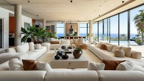 Living Spaces Room With Ocean View, Ocean View Living Room, Malibu Mansion, Luxury Coastal, Addition Ideas, Luxurious Home, Celebrity Homes, Malibu Beaches, Coastal Living Room