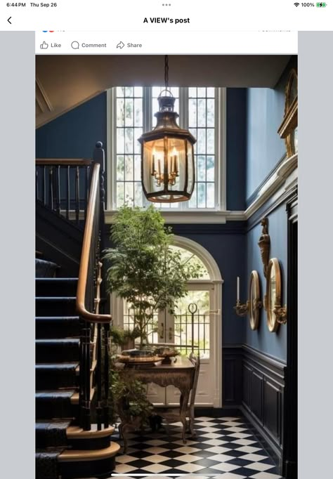 Dramatic Entrance Hall, Victorian Staircase Ideas Entrance Halls, Victorian Entryway Foyers, Victorian Entrance Hall, Eclectic Interior Design Vintage, Entryway Designs, Townhouse Interior, Casas Coloniales, Elegant Chandeliers