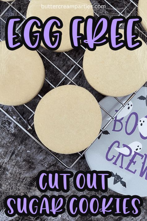 These eggless sugar cookies are the perfect egg allergy friendly cut out sugar cookies for cookie decorating. The sugar cookies are soft yet still hold their shape. Find the recipe plus tips for success at buttercreamparties.com. Eggless Sugar Cookie Recipe, Eggless Sugar Cookies, Sugar Cookie Dough Recipe, Cut Out Sugar Cookies, Eggless Cookie Dough, Eggless Cookie Recipes, Egg Free Breakfast, Cut Out Sugar, Cookie Birthday Party