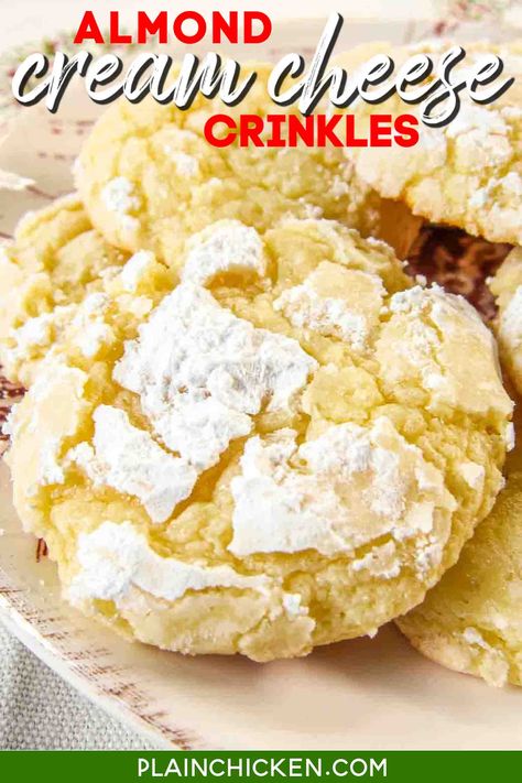 Crinkle Cookies Cake Mix, Holiday Bites, Almond Cream Cheese, Cloud Cookies, Egg Butter, Christmas Cookie Bars, Gooey Butter Cookies, Almond Meal Cookies, Ginger Molasses