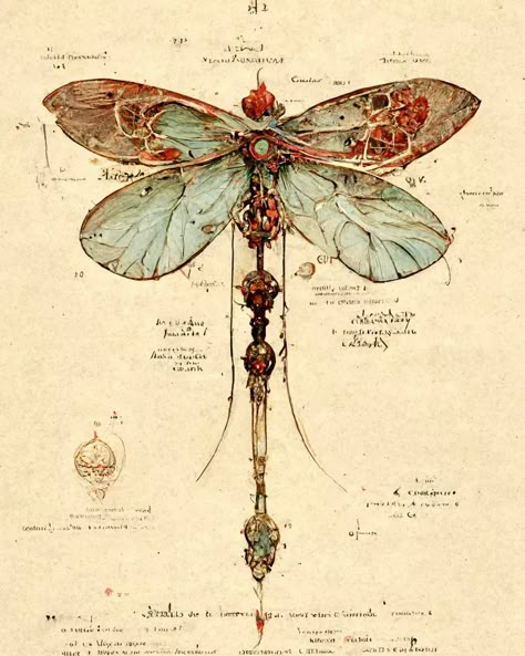 Mumma Tattoo, Pastel Nature Aesthetic, Vintage Dragonfly Illustration, Sketch Of Nature, Fantasy Bugs, Dragonfly Art Nouveau, Wing Reference, Dragonfly Dragon, Biology Illustration