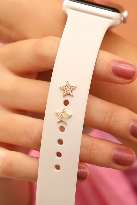 WATCH Band Star Charm, Apple Watch Cuff, Decorative Charm For Smart Watch, Apple Watch Cuff, Watch Accessories, Gift for her Compatible Apple Watch and with 38-40 mm and 42-44 mm silicone watch bands 12 Months Warranty Enhance the style and functionality of your Apple Watch with our stunning Apple Watch Charm. Designed with precision and crafted with utmost care, this charm is the perfect accessory to add a touch of personalization and glamour to your smartwatch. Apple Watch Band Charms, Apple Watch Charms, Apple Watch Cuff, Smart Jewelry, Silicone Watch Band, Apple Watch Accessories, Diy Bracelet Designs, Star Charms, Apple Watch Bands