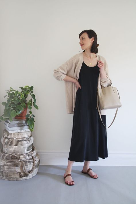 A WEEK OF OUTFITS IN THE COCOON CARDIGAN Cardigan With Dress Outfit, Cocoon Cardigan Outfit, Cardigan Over Dress Outfit, Midi Dress With Cardigan, Dress With Cardigan Outfit, Dress Cardigan Outfit, Black Dress And Cardigan, Dress And Cardigan Outfit, Cardigan Outfit Summer