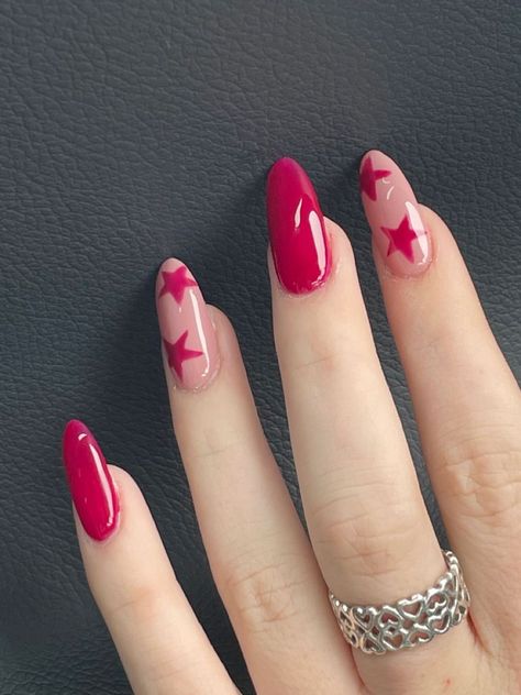 Red And Pink Nails Ideas, Nail Goals, Pretty Gel Nails, Simple Nail, Star Nails, Chic Nails, Nails Inspo, Dope Nails, Best Acrylic Nails