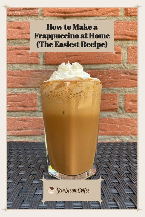 This is the easiest recipe for how to make a Frappuccino at home. With just four ingredients, you can make this delicious and refreshing coffee drink in minutes. Plus, it's cheaper than buying one from Starbucks! How To Make Frappuccino, Homemade Frappuccino Recipe, Aeropress Recipes, Homemade Frappuccino, Frappe Recipe, Espresso Recipes, Homemade Pasta Recipe, Frappuccino Recipe, Homemade Soda