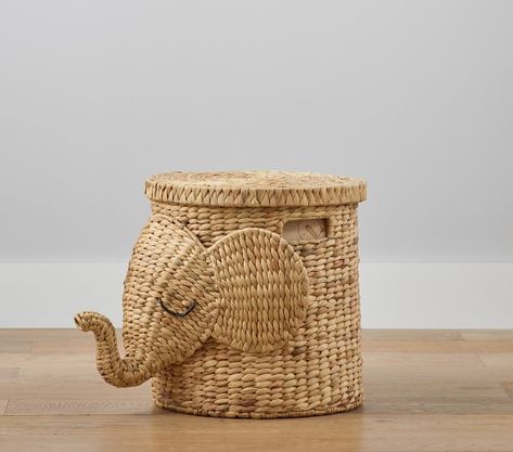 Animal Basket, Elephant Basket, Kids Storage Bins, West Elm Kids, Modern Nursery Decor, Nursery Storage, Lid Storage, Paper Basket, Water Hyacinth