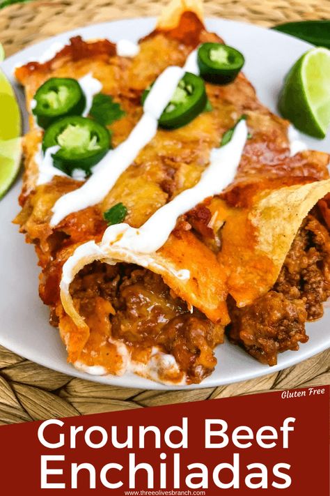 Ground Beef Cheese Enchiladas, Meat Enchiladas Ground, Authentic Mexican Beef Enchiladas, Recipes Using Red Enchilada Sauce, Red Beef Enchiladas, Homemade Beef Enchiladas, Beef Enchiladas With Red Sauce Easy, Ground Beef Enchiladas With Red Sauce, Ground Beef Enchilada Recipe