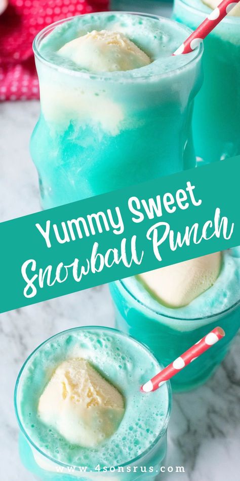 A yummy, sweet treat, this Frozen Snowball Punch makes a delicious beverage for any festive occasion. Packed with flavor and with only four ingredients, it’s a winter weather must-have. Elsa Punch Frozen Party, Snow Ball Punch, Snow Punch Recipe, Winter Party Punch, Blue Party Punch, Snowball Punch, Snow Punch, Winter Party Drinks, Blue Party Punches