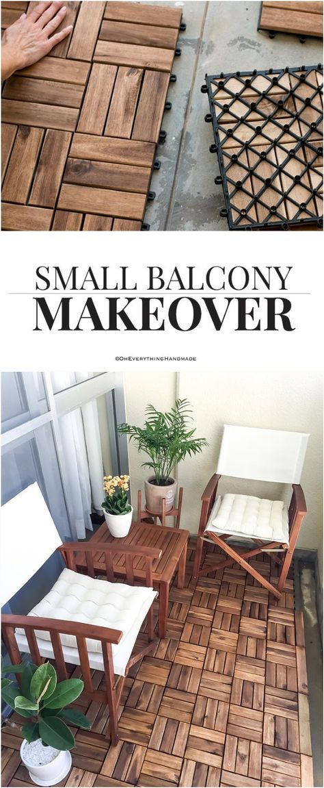 DIY Flooring Projects - Small Balcony Makeover - Cheap Floor Ideas for Those On A Budget - Inexpensive Ways To Refinish Floors With Concrete, Laminate, Plywood, Peel and Stick Tile, Wood, Vinyl - Easy Project Plans and Unique Creative Tutorials for Cool Do It Yourself Home Decor http://diyjoy.com/diy-flooring-projects Ikea Small Balcony, Ikea Small Balcony Ideas, Ikea Balcony Floor, Balcony Tiles Ideas, Ikea Balcony Ideas, Small Balcony Makeover, Ikea Tiles, Sunroom Floor, Klein Balkon Decor