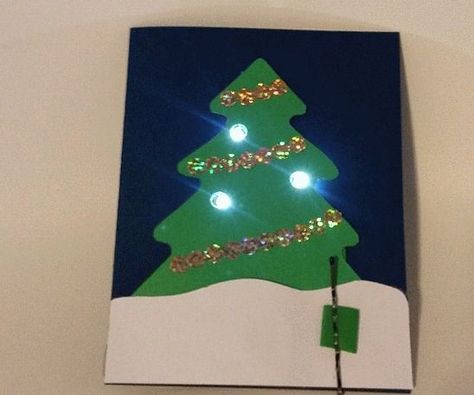 This project was created for YuKonstruct's Chibitronics Build Night and uses a Chibitronics effects sticker and three LED stickers. The effect sticker has three p... Led Card, Paper Circuits, Christmas Tree Card, Light Crafts, Christmas Tree Cards, Tree Cards, Crafts With Pictures, Foam Crafts, Stem Activities