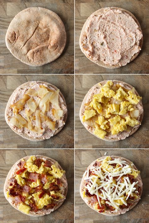 Easy Breakfast Pita Pizzas Step By Step Easy Quick Breakfast Ideas, Easy Quick Breakfast, Pita Bread Pizza, Breakfast Pita, Quick Breakfast Ideas, Pita Recipes, Pita Bread Recipe, Free Range Eggs, Pan Pita