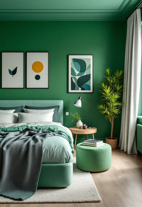 Dark Green Bedroom Avocado Green Bedroom Ideas, Jade Green Bedroom Ideas, Jade Green Bedroom, Dark Green Bedroom Ideas, Dark Green Bedroom, Green Bedroom Ideas, Inspired Bedroom, Serene Bedroom, Green Bedroom