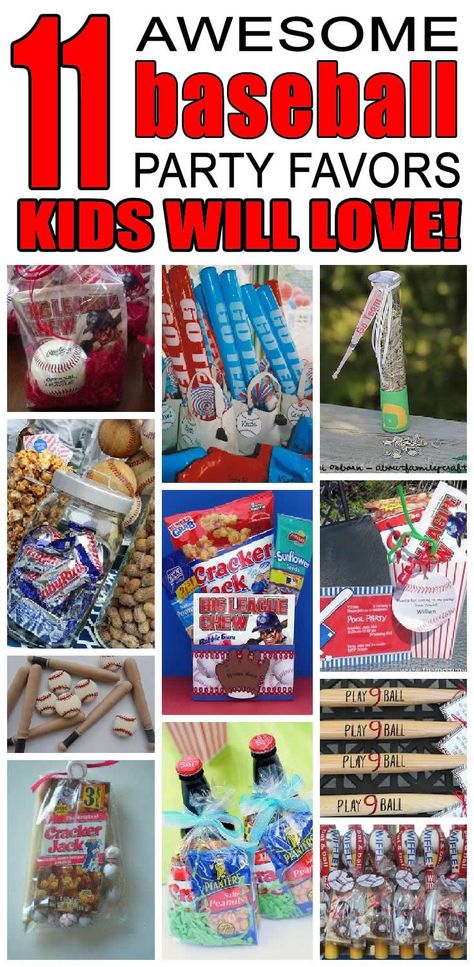 11 baseball party favor ideas for kids. Fun and easy baseball birthday party favor ideas for children. End Of Season Tball Party Ideas, Baseball Favors Ideas, Baseball Party Favors For Adults, Baseball Birthday Party Snacks, Baseball Souvenir Ideas, Baseball Party Favor Ideas, Yankees Theme Birthday Party, Baseball Game Birthday Party, Baseball Theme Birthday Party Games