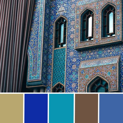 Cafe Color Palette Colour Schemes, Islamic Color Palette, Moroccan Blue Paint, Arabian Nights Color Palette, Middle Eastern Color Palette, Moroccan Palette, Moroccan Color Palette Colour Schemes, Morroco Color Palette, Arabian Colour Palette