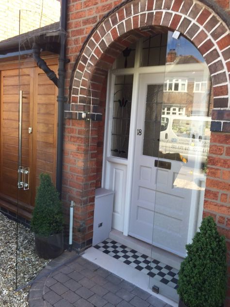 Glass Porch Doors in Leicester - a case study| FGC Screened Porch Doors, 1930s House Exterior, Front Garden Ideas Driveway, Glass Entrance, Bifolding Doors, Glass Entrance Doors, Arched Front Door, Glass Porch, Composite Front Door