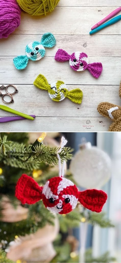 Crochet Christmas Ornaments Michaels Stores, Crocheted Christmas Lights, Crochet Mini Christmas Ornaments Free Pattern, Crochet Patterns Ornaments, Small Christmas Tree Ornaments Diy, Small Crochet Gifts Christmas, Mini Christmas Crochet Patterns Free, Small Christmas Crochet Gifts, Small Crochet Ornaments