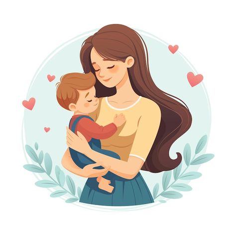 Mom And Boys, Mother Holding Child, Mother's Day Banner, Holding A Baby, Holding Baby, Vector Cartoon, Cartoon Style, Cute Illustration, Cartoon Styles