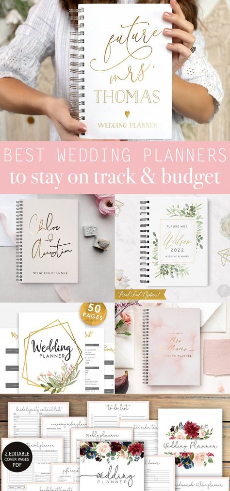 Best Wedding Planners to Help You Stay on Track & on Budget Best Wedding Planning Book, Wedding Planner Book Printable, Wedding Planner Book Ideas, Wedding Planner Book Diy, Diy Wedding Planner Binder, Bride Planner, Free Wedding Planner Printables, Wedding Planner Notebook, Best Wedding Planner Book