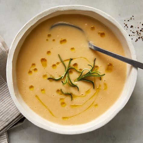 creamy-miso-white-bean-soup-recipe-1220sta Creamy Bean Soup Recipes, Vegetarian Bean Recipes, White Bean Soup Recipes, Winter Soup Recipe, White Miso, Bean Soup Recipes, White Bean Soup, Winter Soups, Miso Soup