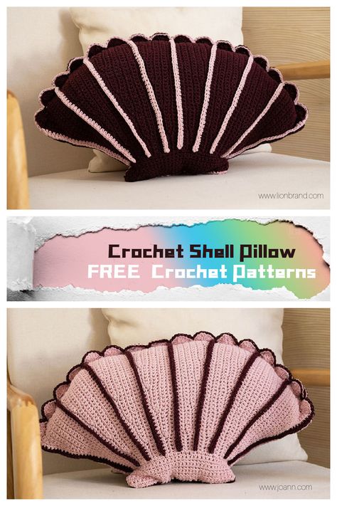 Crochet Shell Pillow FREE Patterns Shell Pillow, Seashell Pillow, Crochet Shell, Pillow Crochet, Crochet Unique, Coquille Saint Jacques, Easy Crochet Blanket, Knit Pillow, Patterns Ideas