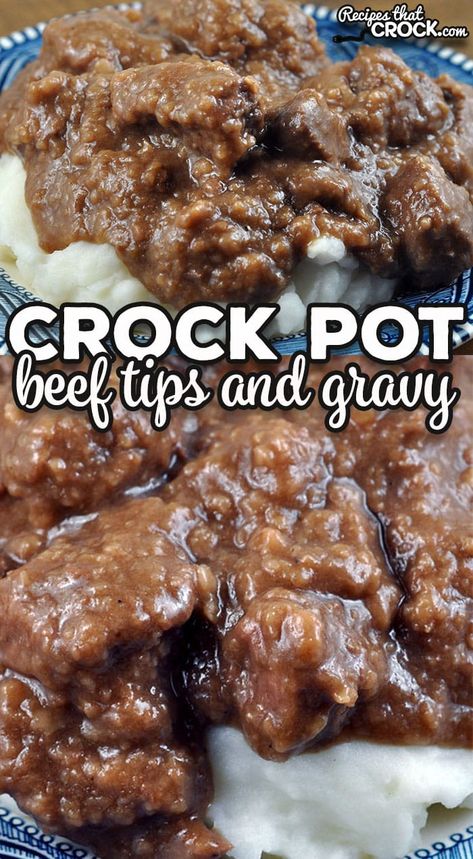 If you are looking for a savory and tangy dish with incredibly tender beef, check out this Crock Pot Beef Tips and Gravy recipe. via @recipescrock Beef Tips And Gravy Crockpot Easy, Beef Tips Slow Cooker, Beef Tips And Gravy Recipe, Crock Pot Beef Tips, Chicken Soups, Crock Pot Beef, Beef Tips And Gravy, Beef Short Rib Recipes, Food Beef