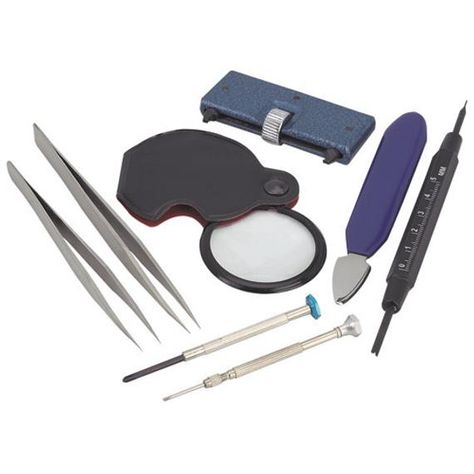 Watch Repair tool kit brand new #JewelleryShop #WorkBench #ServiceCenter #ToolBox #BrandNew #MenStyle #FatherDay #GiftIdeaForMen #WatchRepair #WristWatch Case Opening, Chicken Nesting Boxes, Watch Repair, Nesting Boxes, Magnifying Glass, Storage Pouch, Tools And Equipment, Watch Case, Tweezers