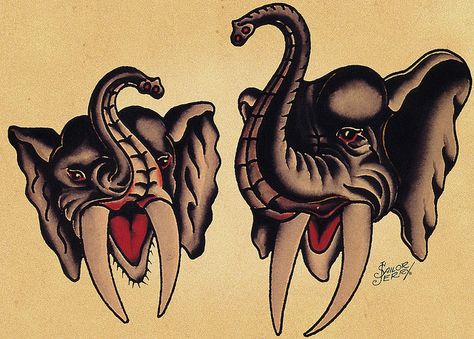 Sailor Jerry Tattoo, Sailor Jerry Flash, Sailor Jerry Tattoo Flash, Tattoo Elephant, Jerry Tattoo, Sailor Jerry Tattoos, Tattoo Old School, Trendy Tattoo, Traditional Tattoo Art