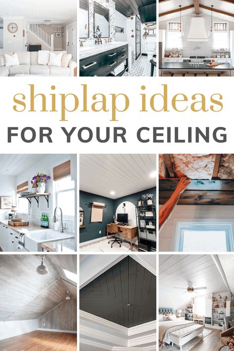 Hoping on to the shiplap decor train? Get inspired to add shiplap to your home with these 9 beautiful shiplap ceiling ideas! #ceiling #shiplap #decor Ceiling Decorating Ideas, Ceiling Trim Ideas, Shiplap Ceilings, Shiplap Ideas, Stained Shiplap, Ceilings Ideas, Ceiling Remodel, Shiplap Kitchen, Painting Shiplap