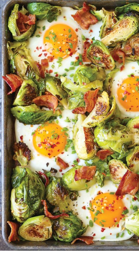 Sheet Pan Breakfast Ideas That Will Change the Way You Cook - 31 Daily Eggs Brussel Sprouts, Brussel Sprouts Breakfast, Brussels Sprouts Breakfast, Brussels Sprout Breakfast, Eggs And Beans Recipes, Eggs And Veggies Recipes, Breakfast Brussel Sprouts, Brussel Sprout Breakfast, Things To Do With Eggs