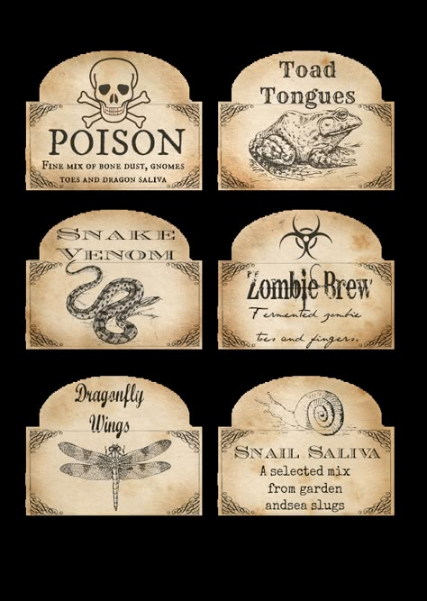 These free, printable Halloween bottle labels are absolutely awesome! And I can see using them for other Halloween crafts and home decor projects, too, not just on bottles. Wonderful! http://www.squidoo.com/free-halloween-bottle-labels Potion Ideas, Stary Papier, Halloween Bottle Labels, Imprimibles Halloween, Biker Bar, Cumpleaños Harry Potter, Halloween Potion, Free Printable Halloween, Hantverk Diy