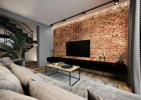 2024 Brick TV Wall Design Trends: Rustic Meets Modern In Living Spaces Brick Wall With Tv, Brickwall Interiors, Brick Tv Wall, Brick Wall Tv, Brick Wall Interior Living Room, Painting Ideas Bedroom, Bedroom Painting Ideas, Exposed Brick Interior, Furniture Ideas Bedroom