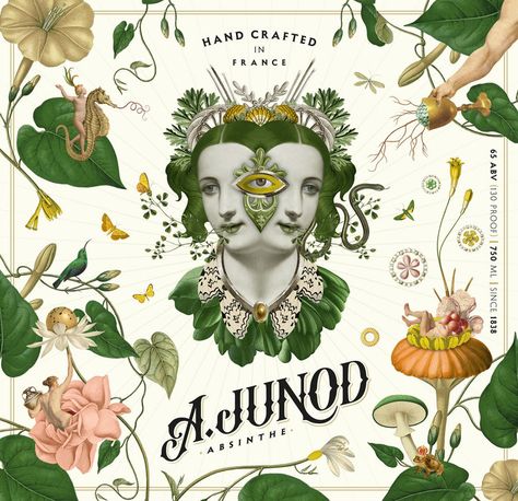 Absinthe, Creative Packaging Design, Creative Packaging, Creativity And Innovation, Graphic Design Posters, Digital Collage, Botanical Illustration, Graphic Design Inspiration, Cover Art