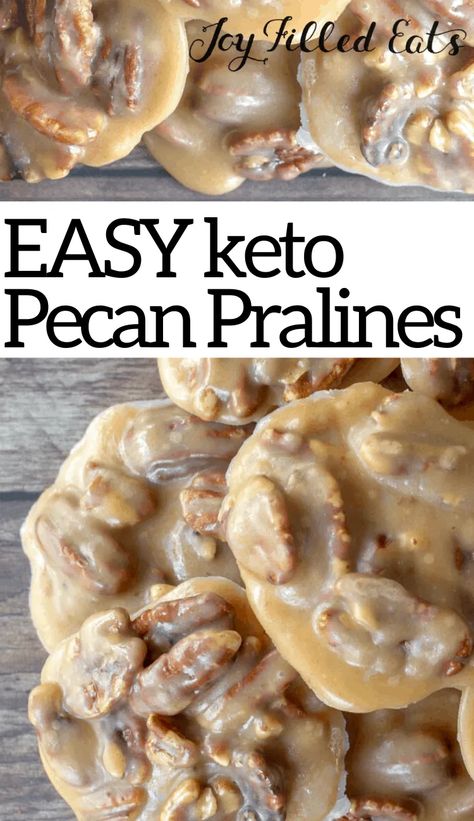 My Creamy Pecan Pralines will make you dream of New Orleans. Only 1 carb per piece! My Pecan Pralines Recipe are the ultimate Keto candy. If you know me you know that dessert is my favorite meal. And this sugar-free treat is one of my faves! This easy recipe is low carb, keto, gluten free, grain free, sugar free, and Trim Healthy Mama friendly. Carb Free Sweets, Keto Sweets Desserts Easy, Gluten Free Keto Meals, Keto Treats Quick, Low Carb Pecans Candied, Pecan Keto Recipes, Keto Dessert Snacks, Keto Sweet Recipes, Keto Butter Board