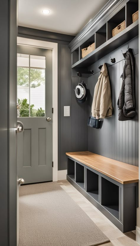 5 Mud Room Laundry Room Combo Ideas for Maximizing Space Small Area Mudroom Ideas, Grey Tile Mudroom, Small Mud Room Ideas Entryway Laundry, L Shape Mudroom Ideas, Laundry Room Lockers With Bench, Mud Room Paint Ideas, Large Mudroom Ideas, Laundry Room Ideas Colors, Mudroom Ideas Entryway Laundry