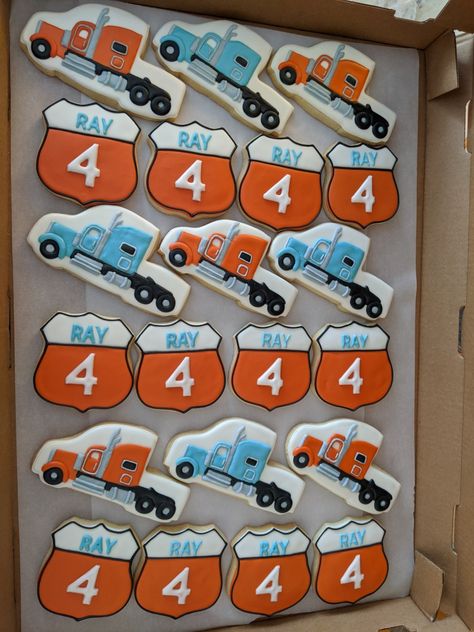 Trucker Themed Party, Semi Birthday Party Ideas, Truck Stop Birthday Party, Semi Truck First Birthday, Truck Driver Party Ideas, Trucker Party Theme, Truck Driver Birthday Party Ideas, Semi Themed Birthday Party, Semi Truck Themed Birthday Party