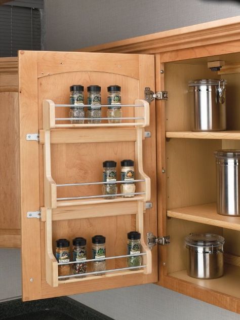 Rev-A-Shelf - 4SR-18 - Medium Cabinet Door Mount Wood 3-Shelf Spice Rack Door Mounted Spice Rack, Door Spice Rack, Cabinet Spice Rack, Shelf Door, Wood Spice Rack, Rev A Shelf, Spice Racks, Kitchen Cabinet Door, Kitchen Spices