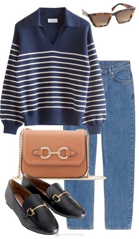 Striped Collared Sweater Outfit, Navy Blue Striped Sweater Outfit, Blue And White Striped Sweater Outfit, Navy Blue Striped Shirt Outfit, Navy Striped Sweater Outfit, Blue Striped Sweater Outfit, Navy Striped Shirt Outfit, Blue Loafers Outfit Women, Stripped Sweater Outfits