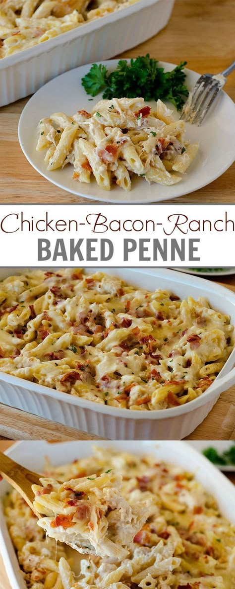 Chicken Bacon Ranch Bake, Resep Pasta, Baked Penne, Yummy Casseroles, Fettuccine Alfredo, Chicken Bacon Ranch, Bacon Ranch, Quick Meal, Penne Pasta