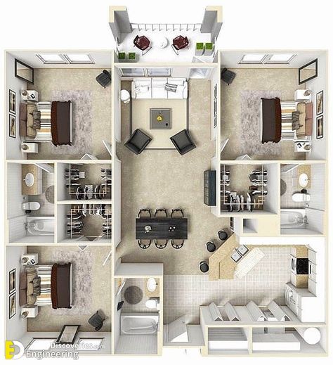 3D House Plan Arrangement Ideas Choose Best For Your Area - Engineering Discoveries Moving To A New House, Small House Design Philippines, Beautiful Modern Homes, 3d Floor Plans, 3d Floor Plan, 3d House Plans, 3d House, Sims House Plans, House Layout Plans