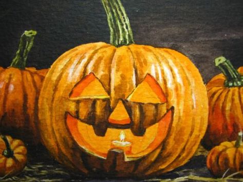 Watercolor Painting Pumpkin Candle Halloween Jack-o-lantern ACEO Art | eBay Jack O Lantern Painting, Jack O Lantern Cat, Lantern Painting, Painting Pumpkin, Candle Halloween, Professional Watercolor, Pumpkin Candle, Jack O Lantern Faces, Halloween Moon