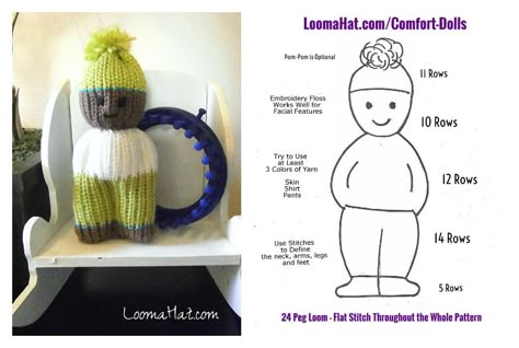 Comfort Dolls - Free Pattern - Loom A Hat Izzy Dolls, Comfort Dolls, Charity Activities, Knitting Dolls Free Patterns, Knitted Dolls Free, Knitted Doll Patterns, Knifty Knitter, Circular Knitting Machine, Loom Knitting Projects