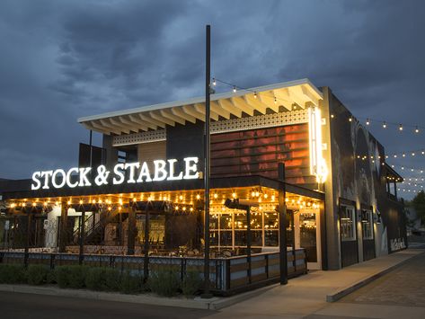 Stock & Stable Phoenix | Restaurant Design. Restaurant design by Brick & West. Stock & Stable at the Colony on 7th Street in Central Phoenix. Project Team: LGE Design Build. Photography by Brian Goddard. Barbeque Restaurant Design, Roadside Restaurant Design, Native Restaurant Design, Bbq Restaurant Exterior Design, West Coast Restaurant Design, Brick Oven Pizza Restaurant Design, Barbeque Restaurant, Phoenix Restaurants, Commercial Kitchen Design