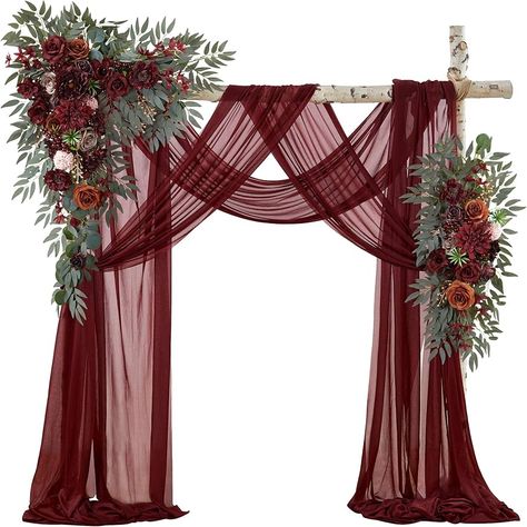 Amazon.com: WEDFLOR Wedding Arch Flowers with Drapes Kit (Pack of 4) - 2pcs Artificial Beige Deluxe Swag with 2pcs Sheer Drapes for Wedding Ceremony Arbor Reception Backdrop Rose Floral Decoration : Electronics Wedding Ceremony Arbor, Drapes For Wedding, Ceremony Arbor, Wedding Reception Chairs, Expensive Flowers, Reception Backdrop, Dream Wedding Decorations, Wood Arch, Wedding Arch Flowers