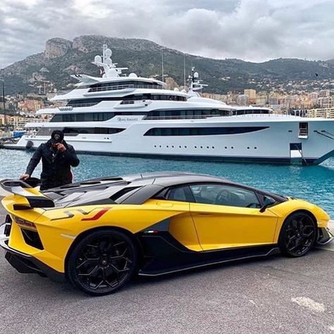 Yacht or Lambo? 🌟 Bmw Supercar, Red Mansion, Lamborghini Lamborghini, Rich Cars, Mega Yacht, Aventador Svj, Luxury Boat, Mansion House, Car Bmw