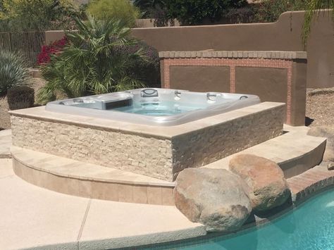 Swim Spa Deck, Jacuzzi Ideas, Hydro Therapy, Modern Hot Tubs, Spool Ideas, Hot Tub Swim Spa, Arizona Backyard, Hot Tub Surround, Hot Tub Patio