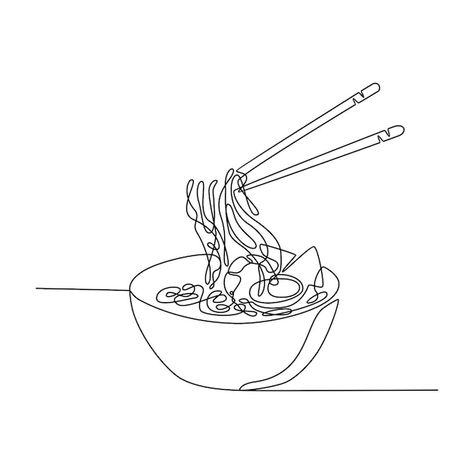 Ramen Line Drawing, Food Line Art Illustration, Miso Soup Tattoo, Noodle Bowl Tattoo, Ramen Noodle Tattoo, Ramen Tattoo Simple, Eating Noodles Drawing, Pho Illustration, Ramen Bowl Tattoo