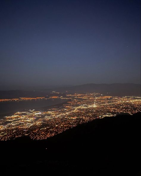 City Light View From Mountain, City Overview Night, City From Mountain View, Top Of A Mountain Aesthetic, City Lights From Mountain, Night City View From Mountain, City View From Mountain, Overlooking City At Night, Mountain View Aesthetic